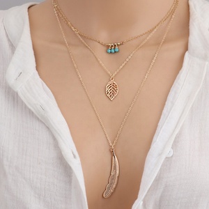 Collar Retro Chapado en Oro con Colgante <span class=keywords><strong>de</strong></span> Moneda y Pluma en Capas con Cuentas <span class=keywords><strong>de</strong></span> Turquesa <span class=keywords><strong>de</strong></span> Aleación <span class=keywords><strong>de</strong></span> <span class=keywords><strong>Zinc</strong></span> <span class=keywords><strong>para</strong></span> Mujer, Regalo <span class=keywords><strong>para</strong></span> Fiesta, Hipoalergénico - Product Image 3