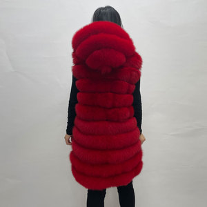 Personalizable Color y Tamaño Largo Con Capucha Rayas Rojo Real Fox <span class=keywords><strong>Fur</strong></span> Chaleco Invierno Grueso Cálido Chaleco de Piel de Mujer - Product Image 5