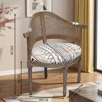Fauteuil baril avec assise rembourrée et dossier en rotin canné, vente en gros, couleur personnalisée, OEM ODM, certifié FSC