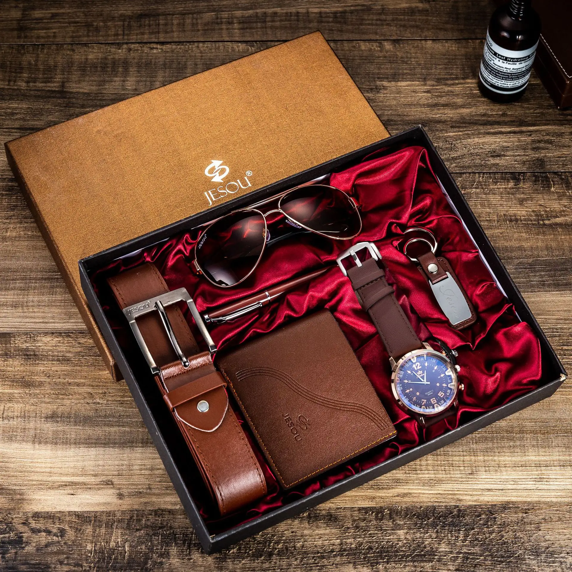 Lemfo — portefeuille de montre et stylo, ensemble de cadeaux pour hommes, exquis, enveloppé, ceinture, exquis, emballage, 6 pièces, tendance, X530
