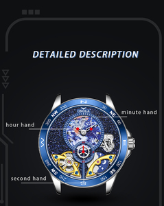 Reloj Mecánico Automático de Lujo para Hombre ONOLA 3868, Esfera con Diseño de la Tierra, Bisel con Brújula y Cielo Estrellado, Correa de Cuero - Product Image 6