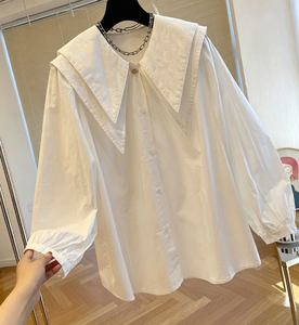 Camisa Blanca de Doble Capa con Solapa Grande <span class=keywords><strong>para</strong></span> <span class=keywords><strong>Mujer</strong></span>, Blusa Holgada de <span class=keywords><strong>Manga</strong></span> <span class=keywords><strong>Larga</strong></span> con Botones, Elegante y Casual <span class=keywords><strong>para</strong></span> Oficina - Product Image 1