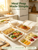 Conteneur alimentaire rectangulaire en fibre biodégradable et écologique avec couvercle, boîte jetable anti-fuite en stock
