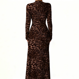 <span class=keywords><strong>Robe</strong></span> longue décontractée à manches longues pour femmes 2025, imprimé léopard, taille haute, fente haute, volants, robes sexy pour femmes - Product Image 6