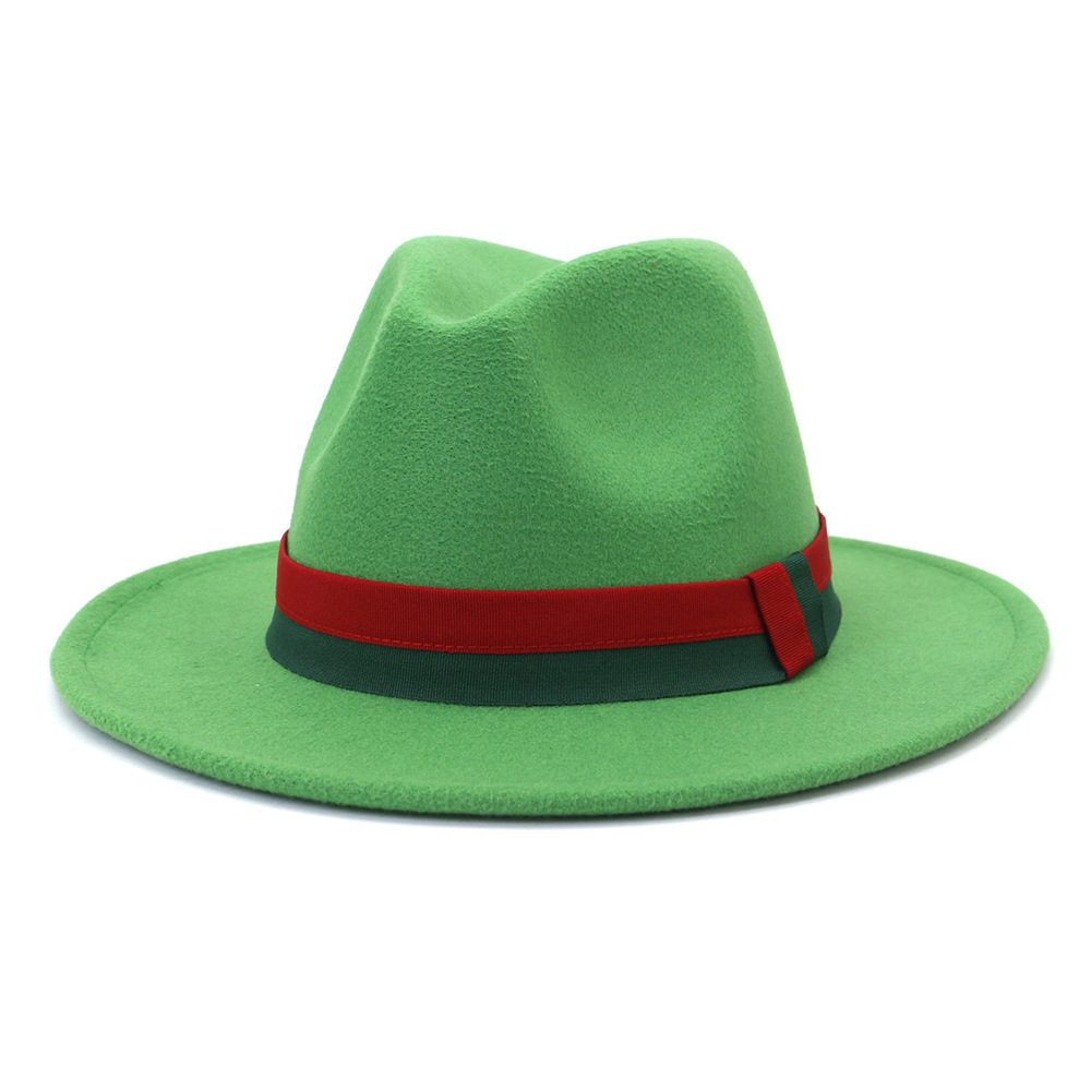 Wholesale New Two Tone Belt With Solid Fedora Hat Wide Brim Wool Women Fedora Hats Unisex Church Wedding Fedora Hats