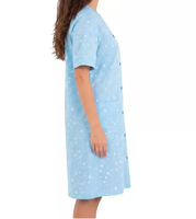 Robe de nuit mi-longue imprimée à manches courtes pour femme, col en V boutonné, avec poches latérales, en tricot, pour la maison, impression personnalisée