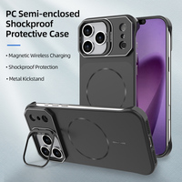 Funda Magnética sin Marco con Anillo Metálico para Cámara y Soporte, Carcasa Mate de PC a Prueba de Golpes para iPhone 13 14 15 16 17 18 Pro Max