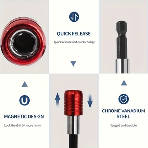 Guest Quality Hex Bit <b>Extension</b> Bar Red Magnetic Quick Release Industrial Set For Electric Hammer Drill - Product Image 5