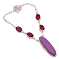 Collier pendentif en argent 925 avec améthyste et lapis-lazuli, serti en forme de goutte d'eau, chaîne à maillons classique pour femme