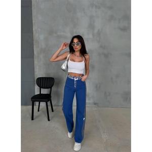 Pantalones de Satén de Pierna Ancha GABARDN, Cintura Alta, Azules, Transpirables, para Mujer - Product Image 4