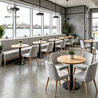 Ron Group - Mobilier de restaurant commercial moderne pour café : Banquette en tissu gris, table en bois massif, chaise rembourrée