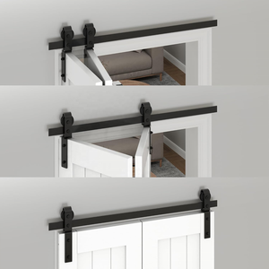 Heavy Duty Bi-Folding Sliding Barn Door Hardware Kit Smooth Quiet Roller Track Easy Installation Modern for Bathroom Black - Product Image 6