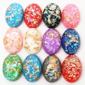 10pcs/Lot 18x25mm Mix Color Built-in Metal Foil Flat Back Resin Cabochons Cameo DIY Jewelry Making Findings Supplies