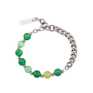 yunnique Stainless Steel Green Chalcedony Beaded Chain <b>Bracelet</b> Unisex Fashion Jewelry - Product Image 5
