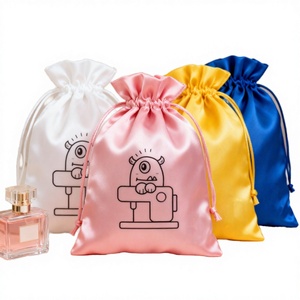 Sac à cordon en satin de soie, pochette cadeau pour bijoux, logo personnalisé, vente en gros, sac anti-poussière en velours et organza - Product Image 2