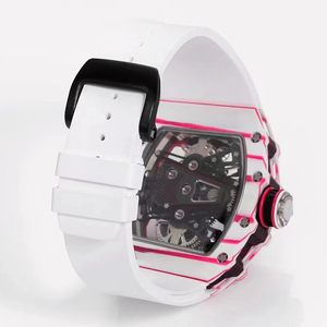 Montre mécanique squelette personnalisée haut de gamme 2026 pour homme, cadeau luxueux, boîtier en fibre de carbone dégradé blanc-rose, montre-bracelet de sport - Product Image 6