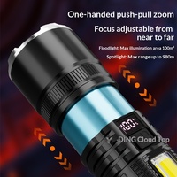 Lampe torche LED OEM rechargeable USB-C avec zoom, affichage numérique, portée 500M, mise au point télescopique, torche de poche pour camping en extérieur, logo personnalisé