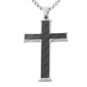 Stainless Steel <b>Cross</b> Pendant Necklace Men's Geometric Design Bezel Setting Fashion Jewelry - Product Image 1