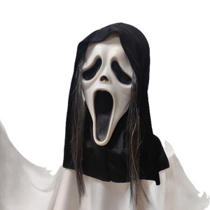 Masque d'Halloween en latex hurlant avec langue dégagée et cheveux, accessoire de fête style horreur - Product Image 4