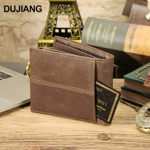 Dujiang Men's Genuine Leather Wallet Brown Short Wallet Large Capacity Card Holder <b>Coin</b> <b>Purse</b> Retro Business Style - Product Image 1