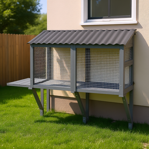 Catio pour chat gris avec fenêtre, perchoir et plateforme de saut, sécurité extérieure pour chats - Product Image 2