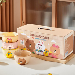 Ensemble de bols à riz en céramique 4,5 pouces, motif ours brun de dessin animé <span class=keywords><strong>Cony</strong></span> Sally, vaisselle pour quatre personnes, boîte cadeau, bol en porcelaine pour le dîner quotidien - Product Image 5
