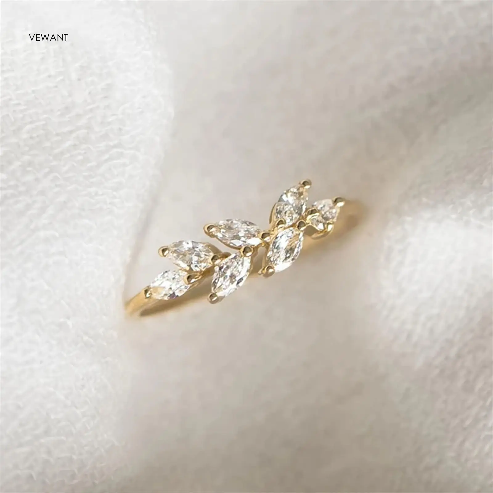 Vewant Dainty Design Gioielli di Moda Placcato Oro 925 Argento Sterling Anelli di Zircone Marquise Taglio Anello Foglia