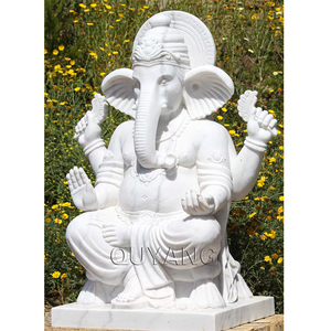 QUYANG Outdoor Natural <span class=keywords><strong>Stone</strong></span> Carving testa di elefante statua di Buddha religioso marmo bianco Hindu Lord Ganesha scultura - Product Image 4