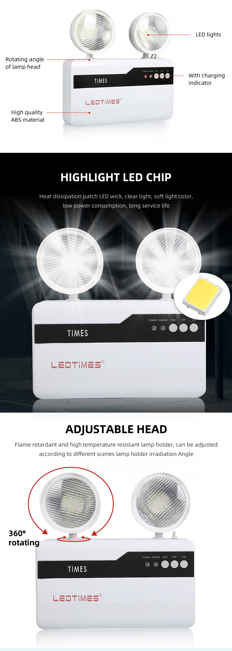 High Quality Waterproof IP65 Double Head Indoor Corridor 0.2W Portable Rechargeable Led Emergency Lamp