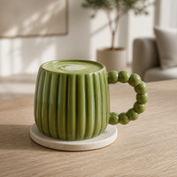 Mug en céramique personnalisé en forme de gourde avec poignée à perles, motif damier, peint à la main, en grès ondulé, tasse à café