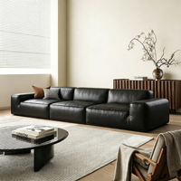 Canapé modulaire en cuir noir minimaliste moderne, grand canapé carré en cuir pour salon, meubles de maison