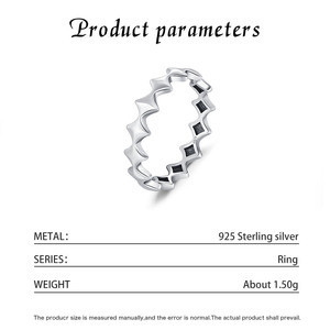 S925 Sterling Silver Adjustable <b>Open</b> <b>Ring</b> Alternating Star And Square Black Zircon Stackable Trendy Finger Jewelry For Ladies - Product Image 5