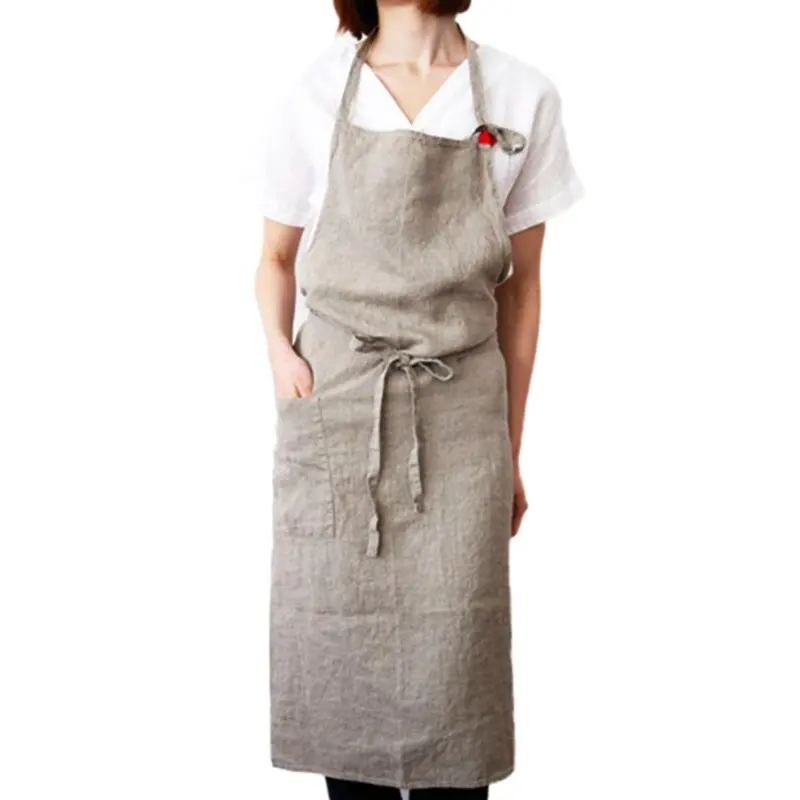 キッチンネイルサロンビューティーサロンガーデニング用ベルト付き簡潔な100% リネンエプロン女性エプロン