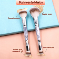 Pinceau professionnel double embout pour fond de teint, poudre et anticernes, poils synthétiques de qualité supérieure, manche en bois écologique, format voyage