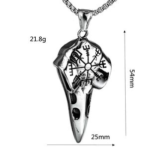 Collar de hombre con colgante de brújula con cabeza de cuervo vikingo de acero inoxidable, diseño geométrico con temática animal, joyería de regalo - Product Image 5