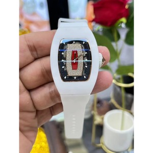 Montre mécanique automatique pour homme de style classique, élégant et luxueux, de qualité supérieure, en céramique blanche avec tourbillon rouge - Product Image 1