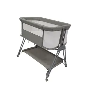 OEM Easy Fold Baby Bedside Cot 7 Adjustable Height View Mesh Side Co Sleeper Baby Cot