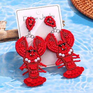 Beautiful Boho Hand-Braided Rice Beaded Earrings <strong>Crab</strong> Lobster Tropical Fish Dangle Earrings Summer Beach Fun <strong>Jewelry</strong> for Women - Product Image 4