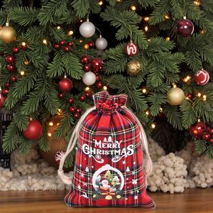Bolsa de Regalo Navideña de Algodón a Cuadros con Cordón, Bolsa de Embalaje para Regalos de Navidad, Juego de Bolsas de Regalo Navideñas 2025 - Product Image 4