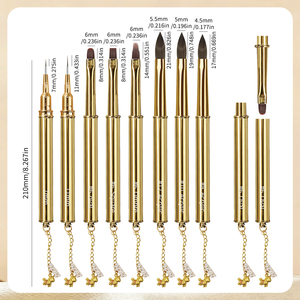 Ensemble de pinceaux de nail art en nylon avec manche métallique dégradé de luxe, pinceaux ovales dentelés et carrés pour la conception de gels UV - Product Image 3