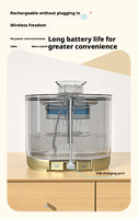 Fontaine à eau automatique sans fil transparente en plastique pour animaux de compagnie, rechargeable 5000 mAh, base dorée, avec capteur intelligent pour chats et chiens, à circulation continue
