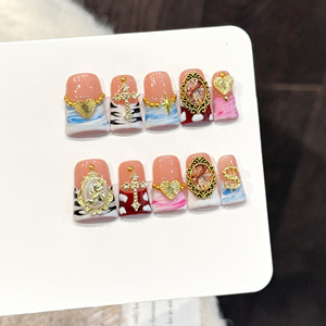 Faux ongles roses artificiels faits à la main, 10 pièces, styles uniques, à presser pour les doigts - Product Image 1