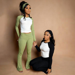 Ensemble deux pièces pour <span class=keywords><strong>femme</strong></span>, t-shirt à manches longues et col rond pour <span class=keywords><strong>Noël</strong></span> et pantalon slim contrasté - Product Image 3