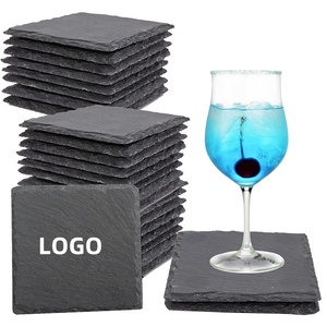 Customized Logo Black Slate Stone <b>Coasters</b> With Engraving Brand Custom Square Stone Cup <b>Coaster</b> <b>for</b> <b>Drink</b> Bar Kitchen - Product Image 1