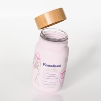 Botol kaca kapsul kaca 120ml, 150ml 200ml ml botol kaca buram dengan topi bambu kayu wadah kaca mulut lebar untuk perawatan kesehatan