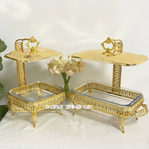 Chauffe-Plat Rectangulaire de Haute Qualité en Acier Inoxydable, Réchaud à Alcool Doré pour Buffet avec Couvercle en Verre, Bain-Marie pour Traiteur - Product Image 4