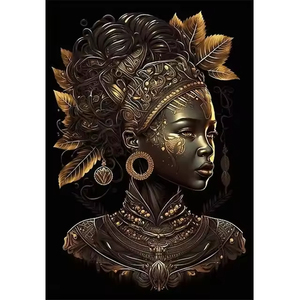 Usine en gros abstrait fantaisie belle femme africaine noire imprimé portrait décoration de la maison peinture - Product Image 4