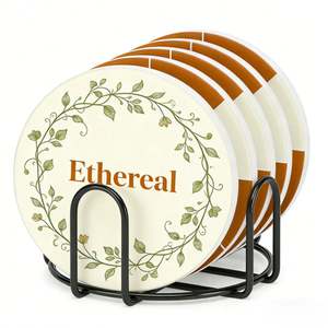 Custom logo <b>Coasters</b> With Cork Base Absorbent <b>Coasters</b> With Holder Set Stone <b>Ceramics</b> <b>Coasters</b> for Drinks Customized Printed - Product Image 1