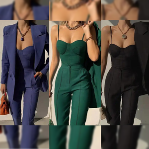 Blazer Formal para Mujer Anjie, Primavera, Ecológico, Tejido de Lana Teñida, Conjunto de Dos Piezas Personalizado, Cuello en V, Camisola Larga con Plumas, Holgado - Product Image 3