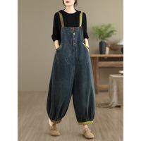 Nouvelle collection automne 2026 : Salopette en jean pour femme, color block olive, bretelles, coupe ample, jambe ballon, style décontracté, taille plus